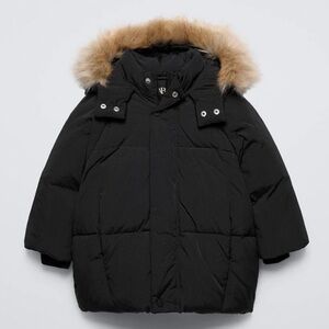 Zara Boys Puffer Coat w/ Faux Fur Hood | Water Repellent Winter Jacket